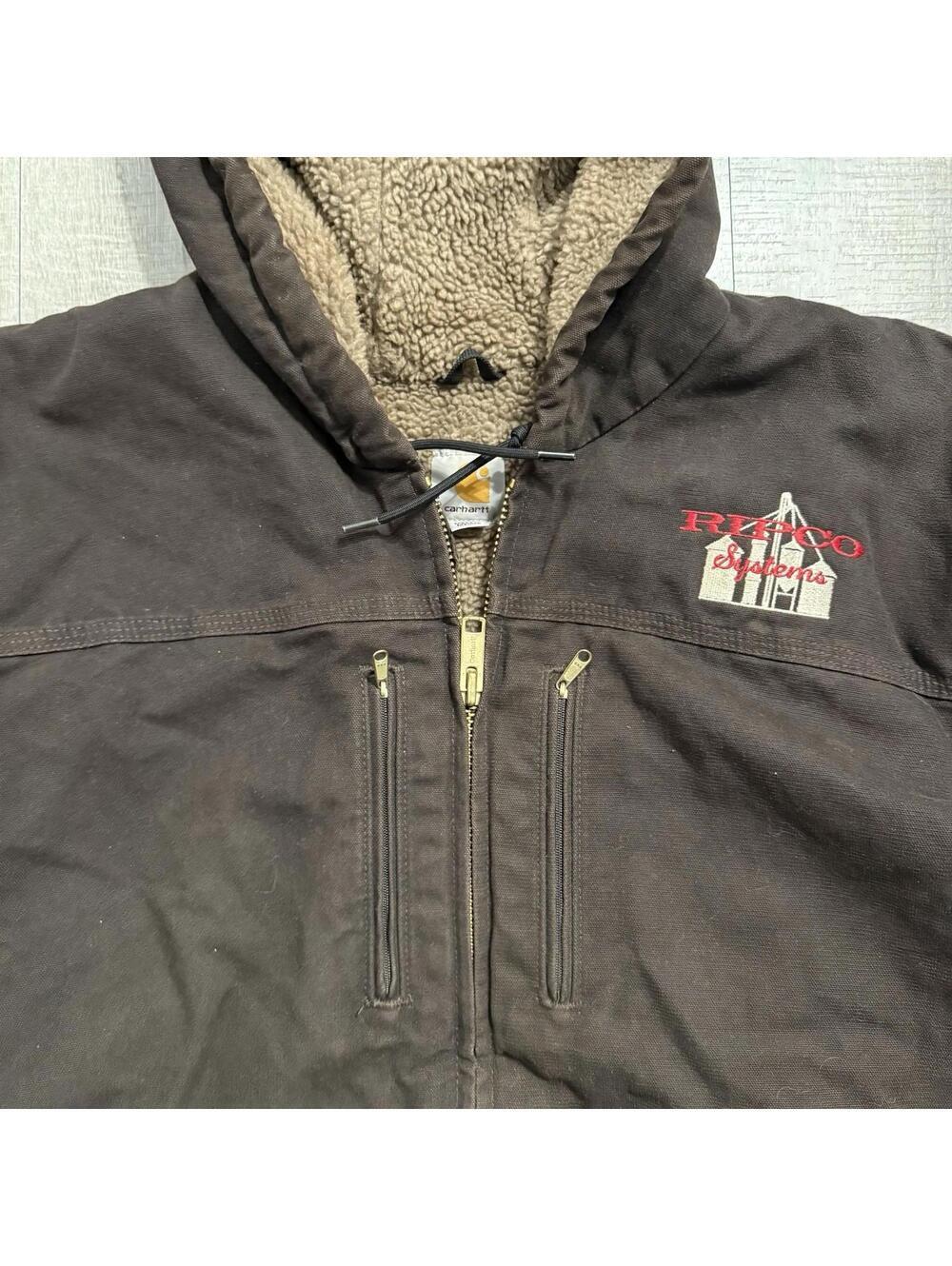 Carhart Coat C95 Dk Brown Duck Sherpa Lined Hooded Sandstone RIPCO Jacket Men XL - Picture 10 of 12
